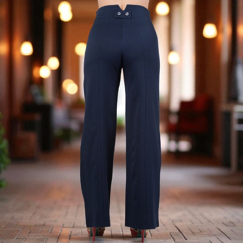 50's Vintage Sailor High Waist Double Buttoned Wide Leg Flare Pants, L - Picture 2 of 3